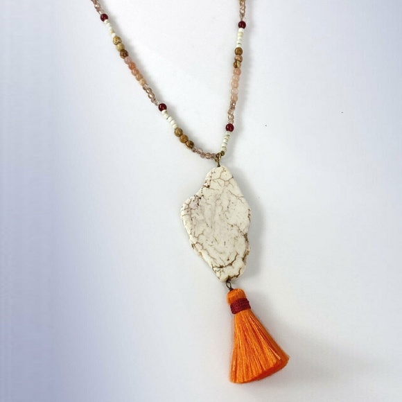 Panacea Beaded Howlite Stone Tassel Pendant Necklace - Picture 1 of 3